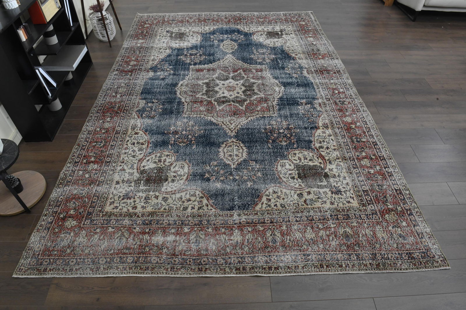7'9x11'5 ft, PINK BLUE RUG. Vintage: Title: 7'9x11'5 ft, PINK BLUE RUG. Vintage Description: This Turkish one-of-a-kind Anatolian Vintage Rug is hand-knotted and handwoven by the most skilled artisans who use pure wool, in muted,