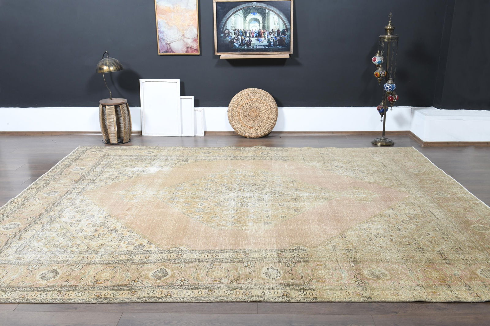 9'1x12'2 ft, ORANGE OVERSIZED RUG, Vintage Wool - 9