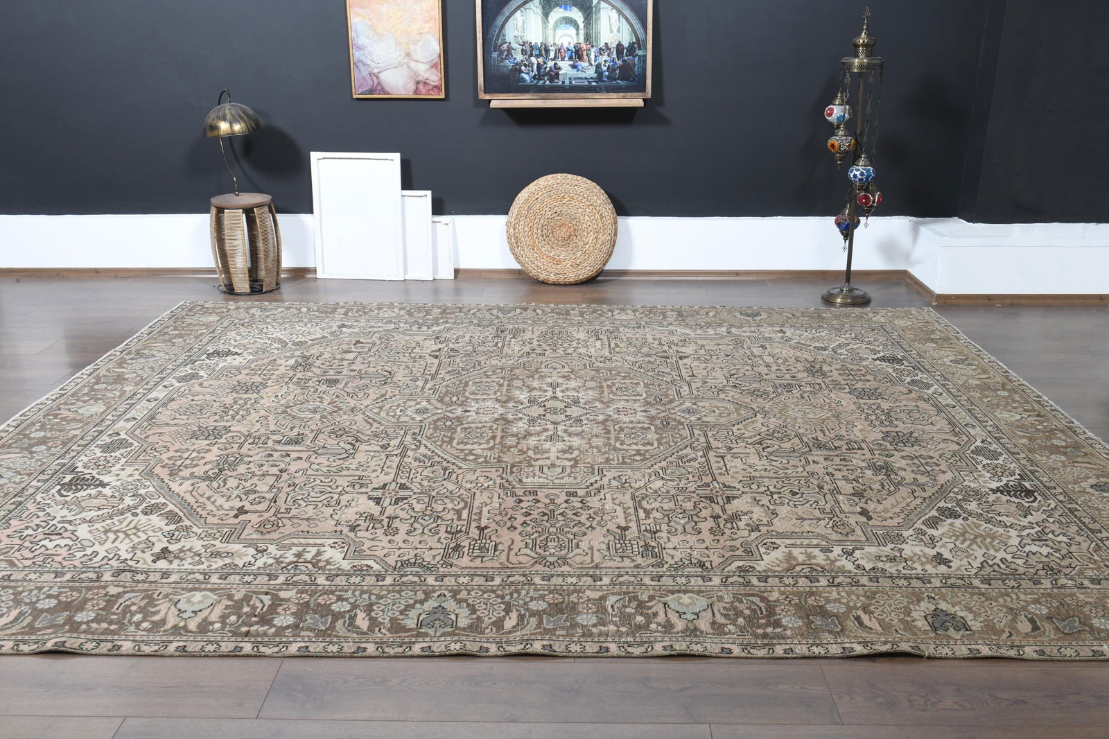 9'4x12'8 ft, PERSIAN MINIMALIST RUG, Oversized Antique - 9
