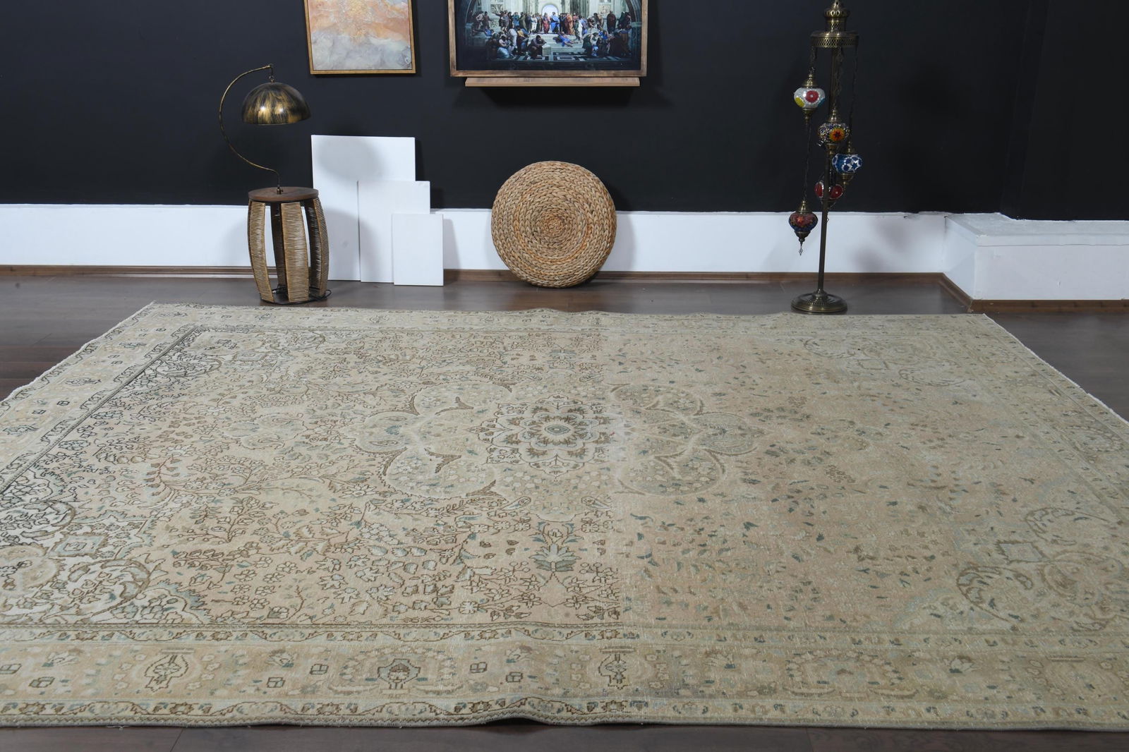 9'7x12'4 ft, BEIGE OVERSIZED RUG, Vintage Wool - 9