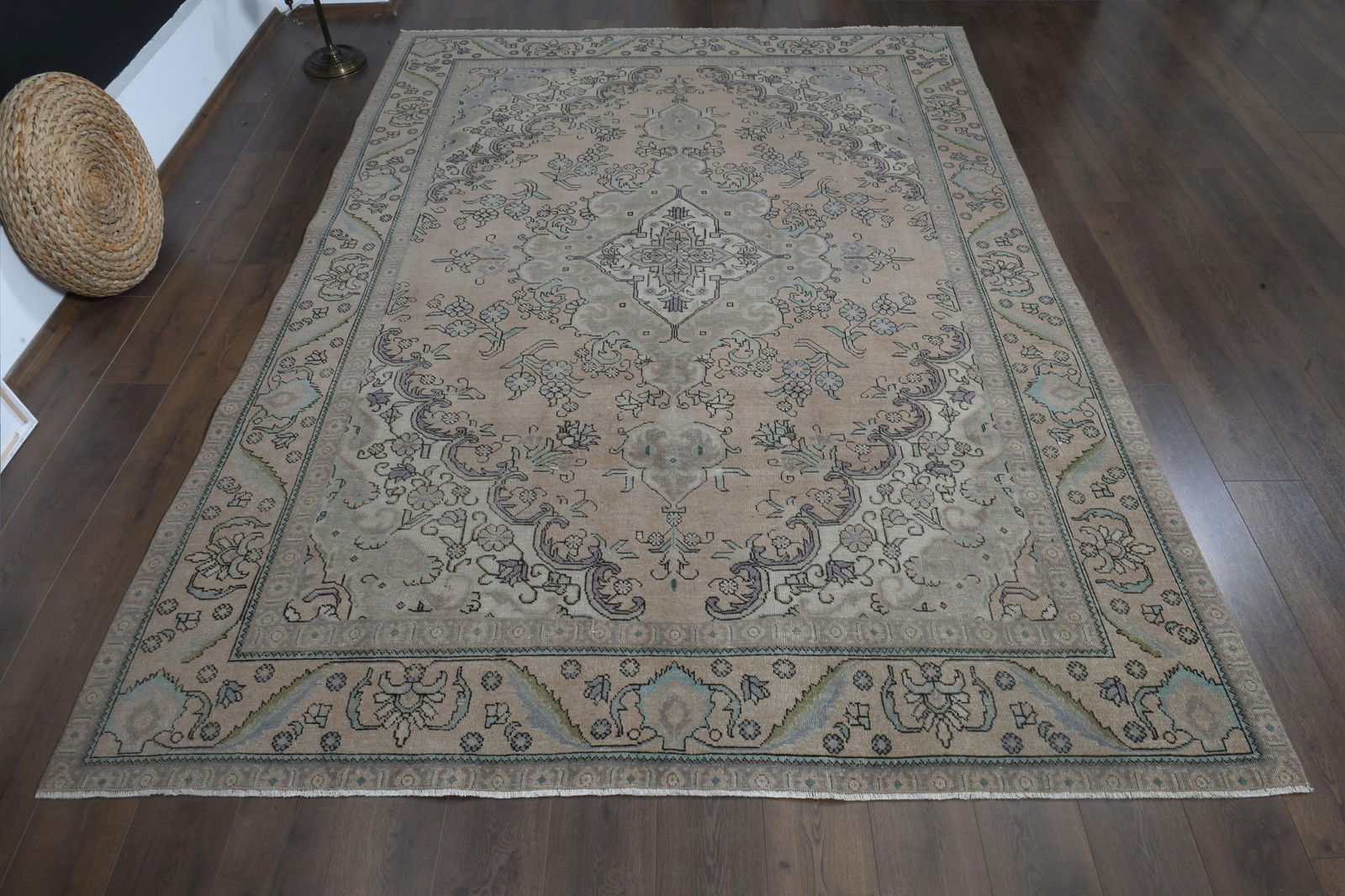 7'7x10'6 ft, EARTH TONE RUG: Title: 7'7x10'6 ft, EARTH TONE RUG Description: This Turkish one-of-a-kind Anatolian Vintage Rug is hand-knotted and handwoven by the most skilled artisans who use pure wool, in muted, natural tones,