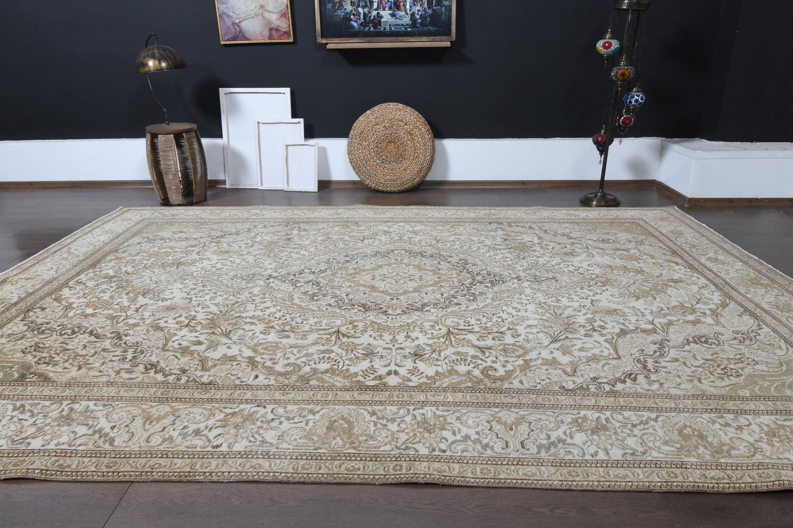 7.8x11.5 ft, PERSIAN MINIMALIST RUG, Oversized Antique - 9