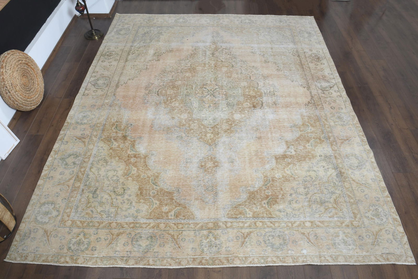 9.3x13 ft, TRIBAL OVERSIZED RUG, Vintage: Title: 9.3x13 ft, TRIBAL OVERSIZED RUG, Vintage Description: This Turkish one-of-a-kind Anatolian Vintage Rug is hand-knotted and handwoven by the most skilled artisans who use pure wool, in muted,