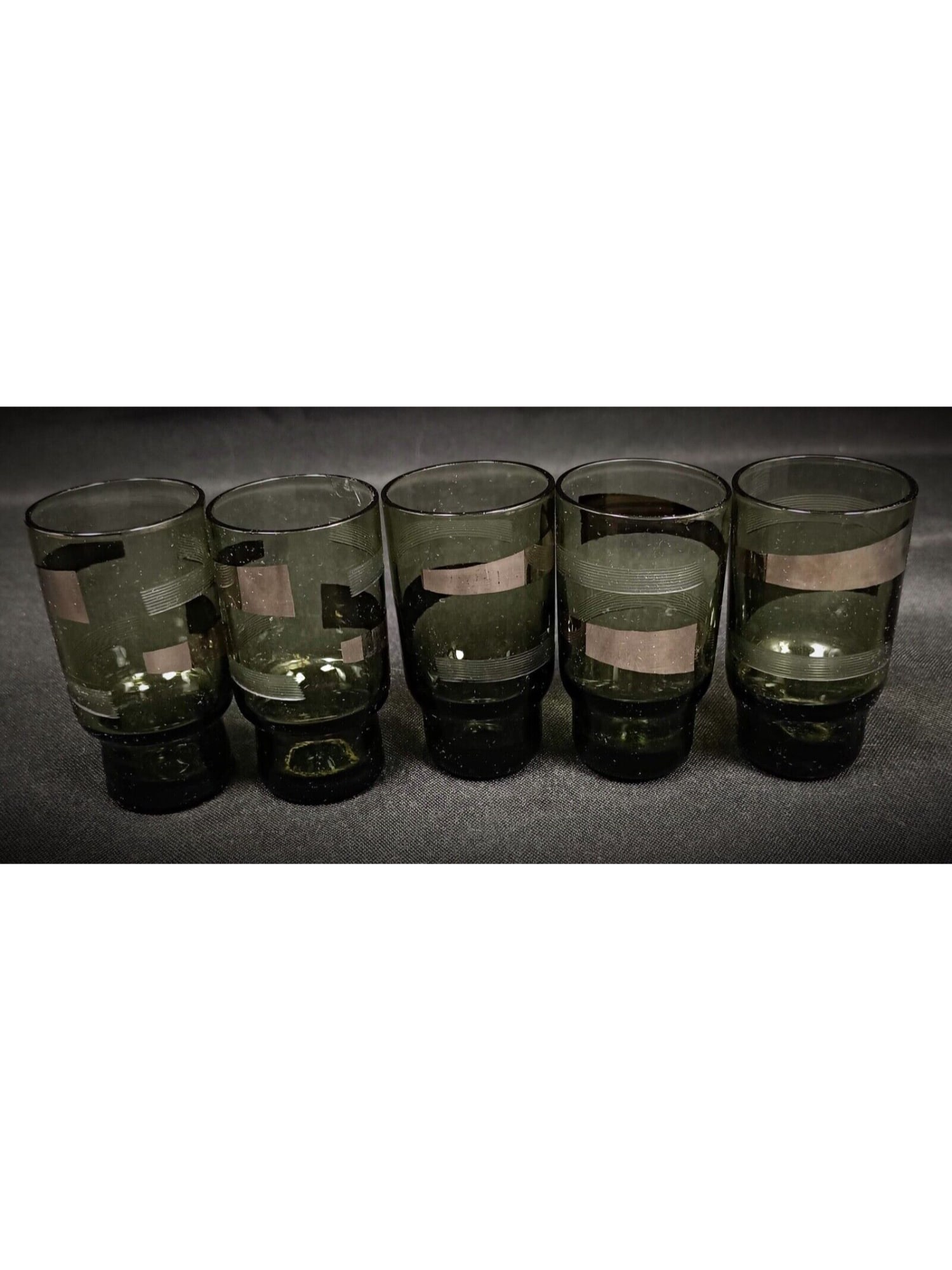 Set of 5 Green Vintage Crystal Liqueur Glasses - 5