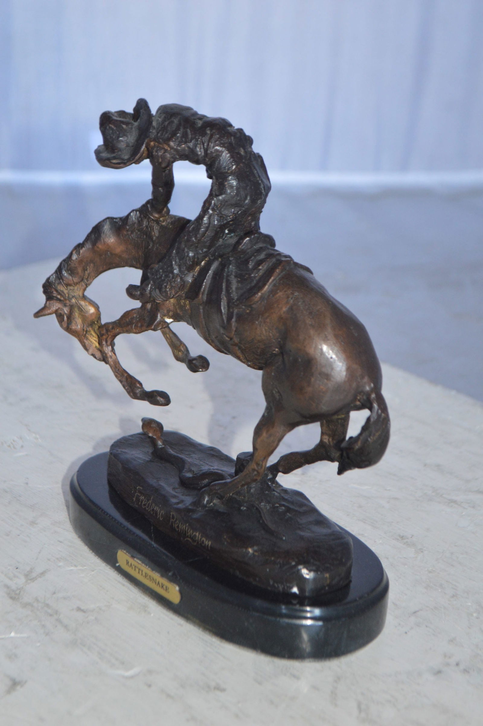 Rattlesnake by Remington Bronze Statue 12H - Size: 7"L x 3"W x 10"H. - 13