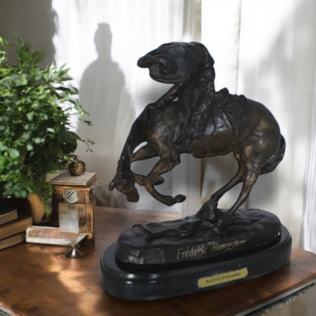 Rattlesnake by Remington Bronze Statue 12H - Size: 7"L x 3"W x 10"H. - 3