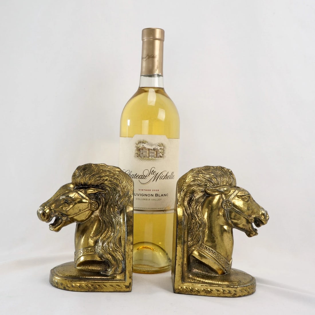 Pair 1950s Goldtone Stallion Head Bookends - 3