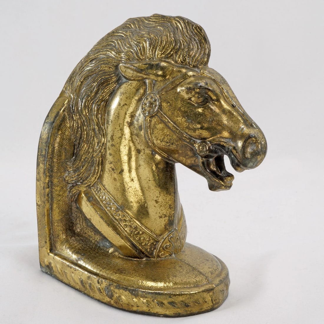 Pair 1950s Goldtone Stallion Head Bookends - 9