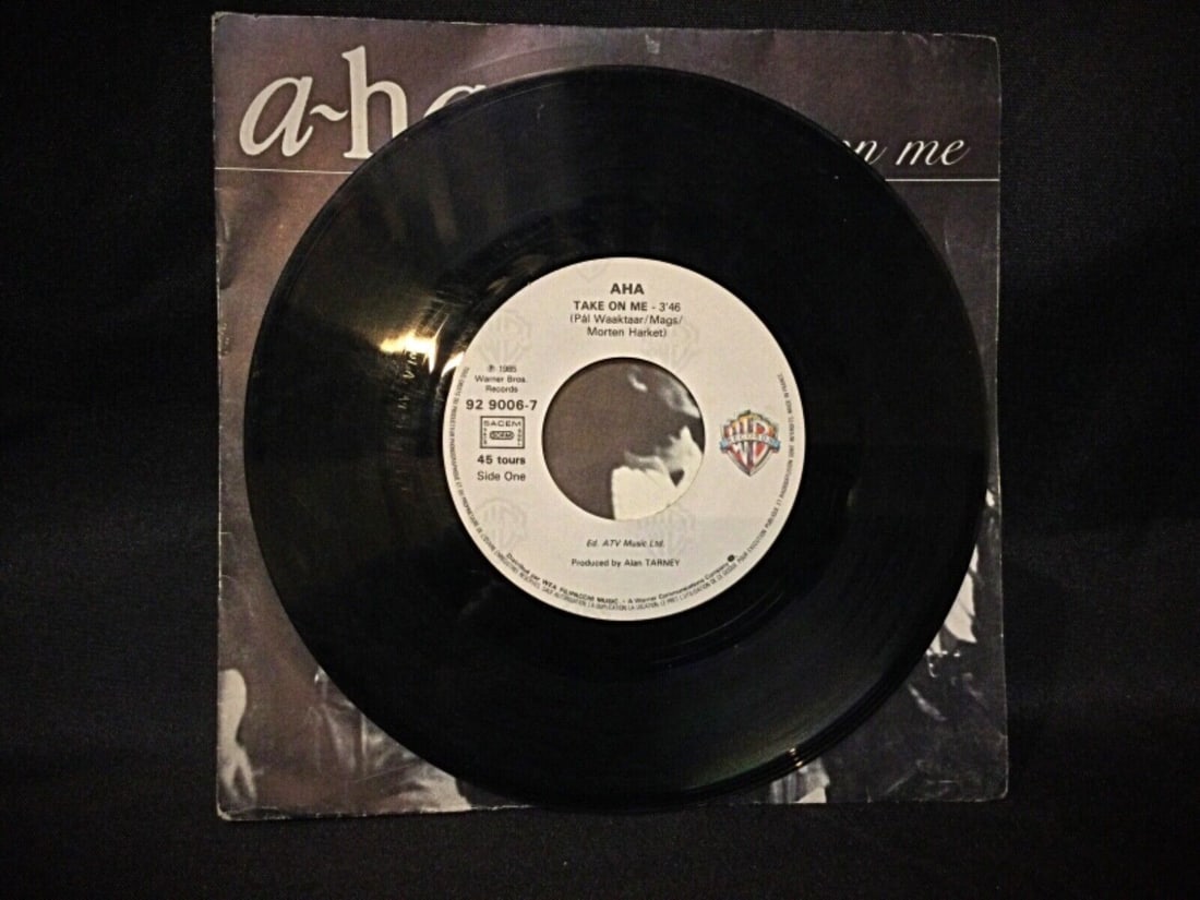 A-Ha "Take on Me" 45 RPM Vinyl - Produced by Alan Tarney, 1985 - 3