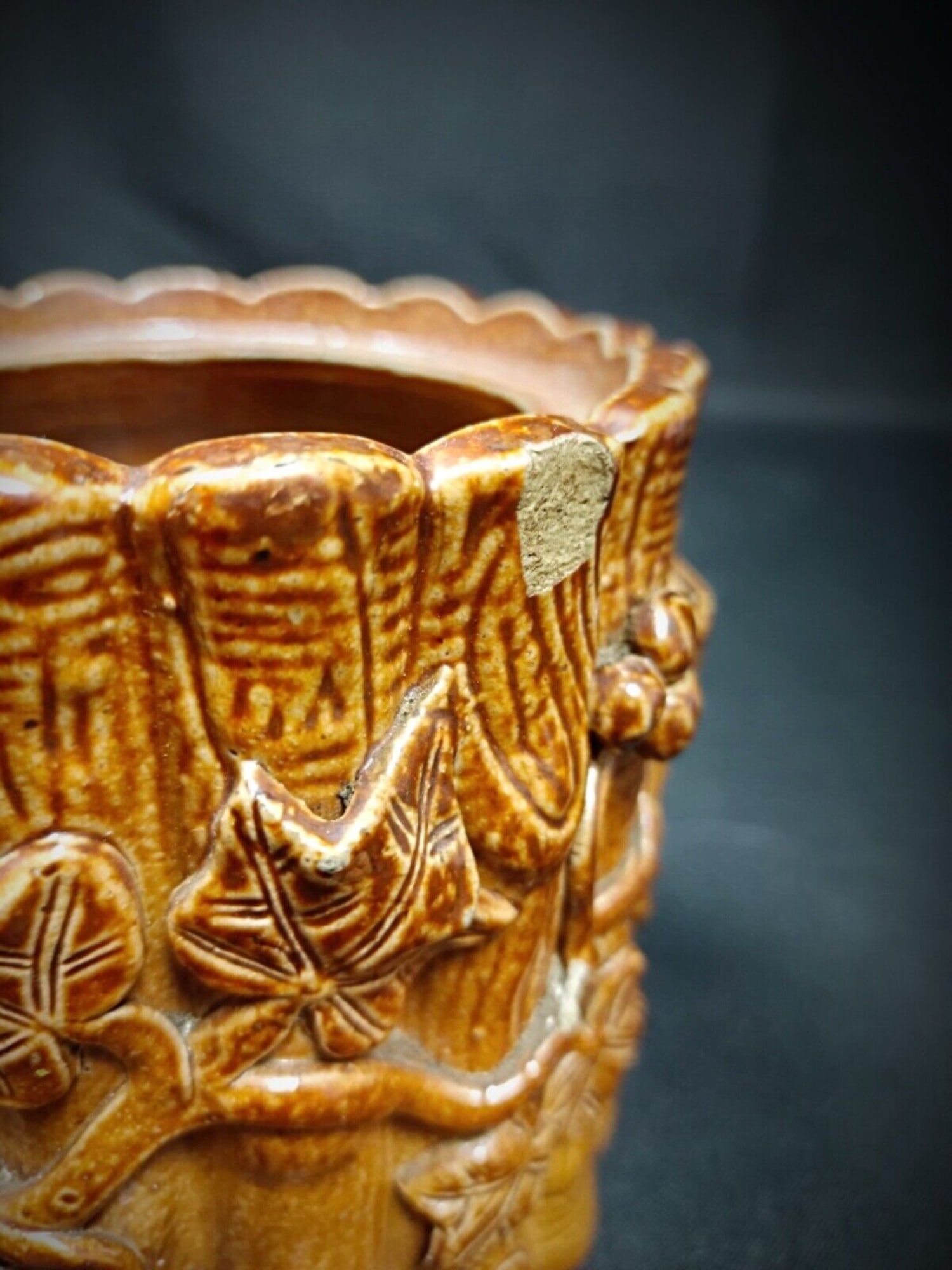 Charming Small Terra Cotta Flower Pot with Vineyard Design - 3