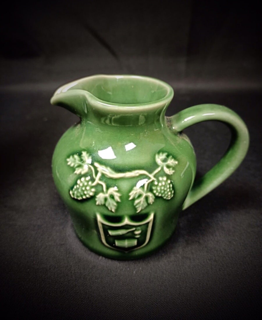 Vintage 20th-Century Enameled Porcelain Pitcher with Grape & Vine Leaf - 2