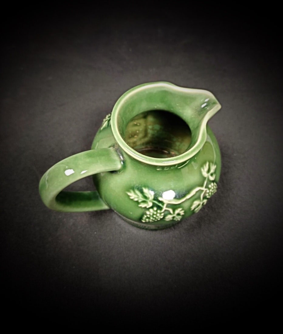 Vintage 20th-Century Enameled Porcelain Pitcher with Grape & Vine Leaf - 3