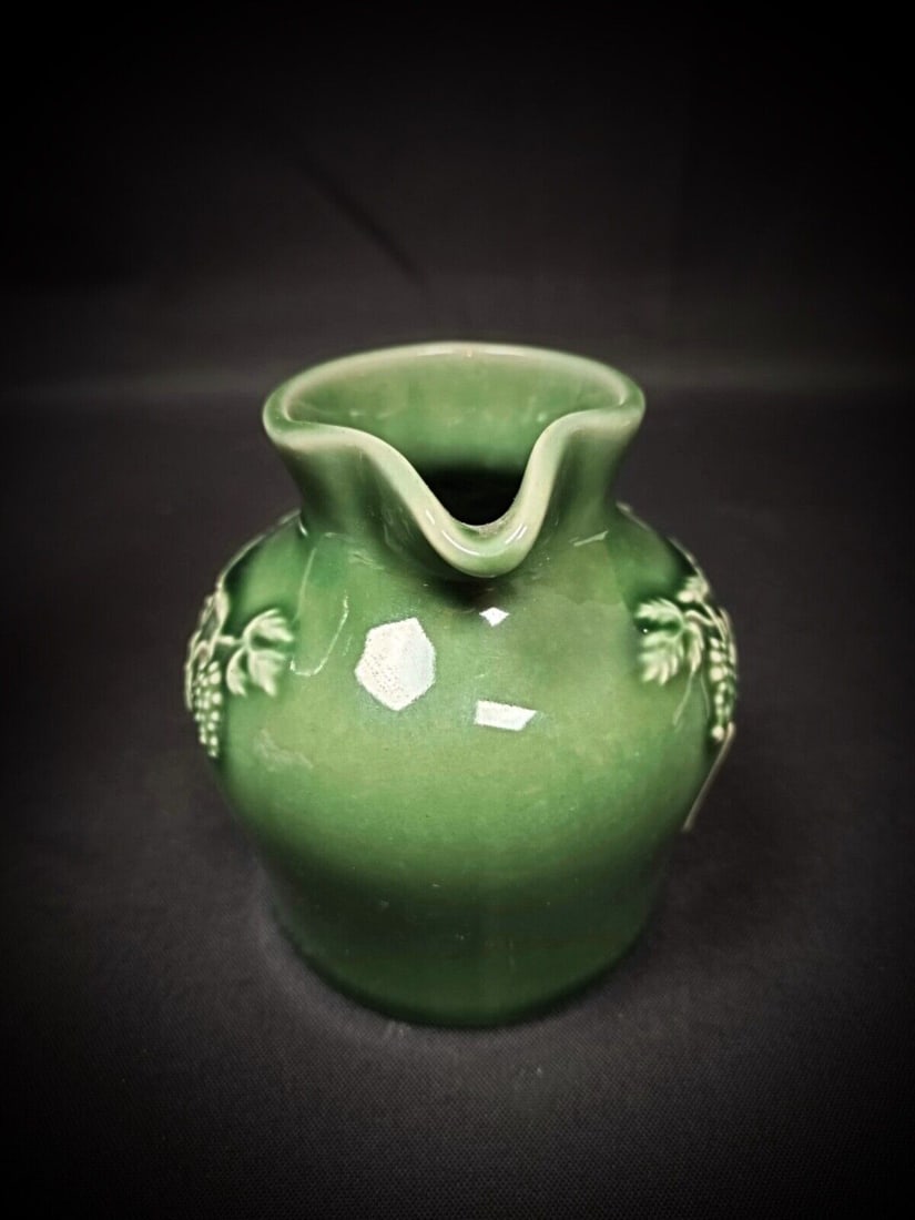 Vintage 20th-Century Enameled Porcelain Pitcher with Grape & Vine Leaf - 4