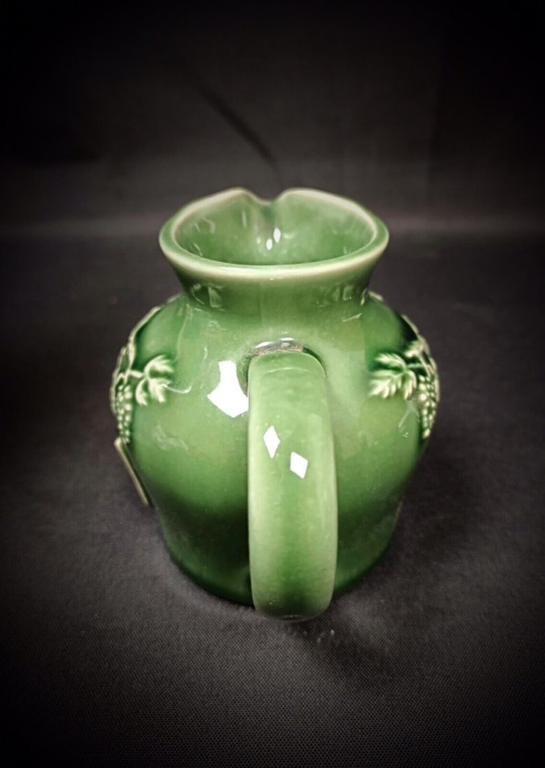 Vintage 20th-Century Enameled Porcelain Pitcher with Grape & Vine Leaf - 5