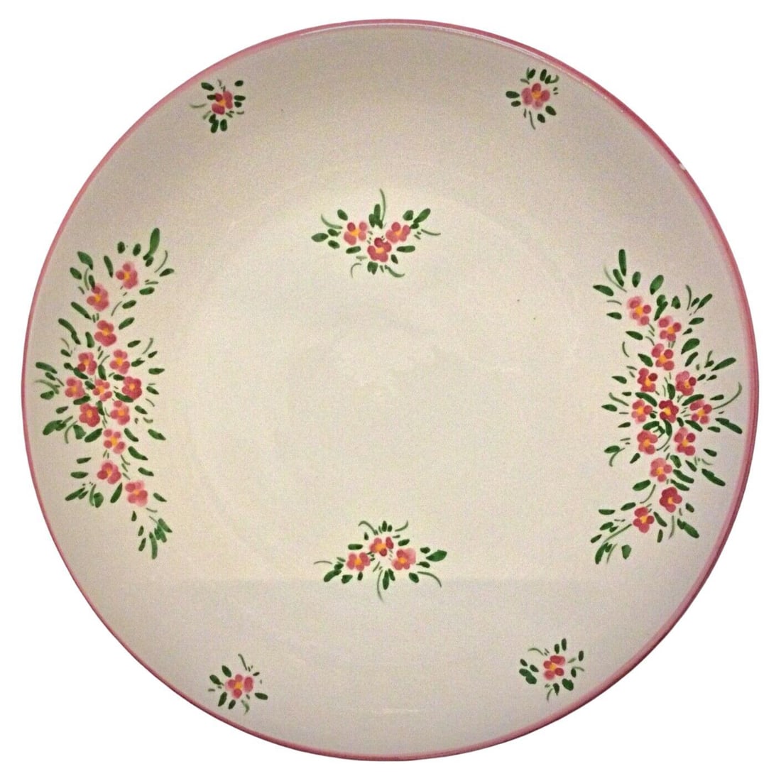 Vintage Large Faience Plate by M.B with Hand-Painted Floral Decor: Title:Vintage Large Faience Plate by M.B with Hand-Painted Floral DecorOrigin:FranceDimension:Diameter: 31 cm (12.20 inches)Height: 3.5 cm (1.38 inches)Materials:FaienceYear:20th