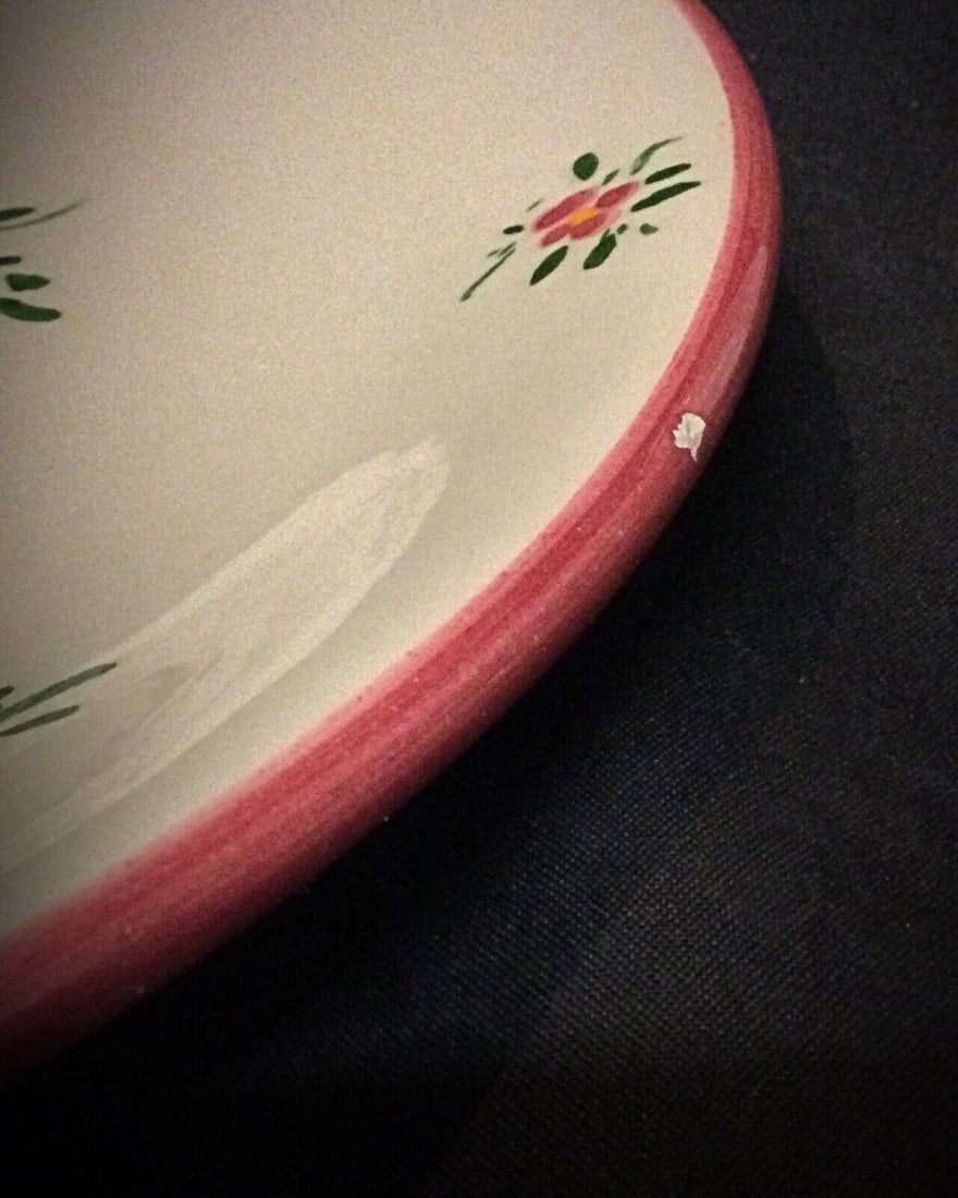 Vintage Large Faience Plate by M.B with Hand-Painted Floral Decor - 5