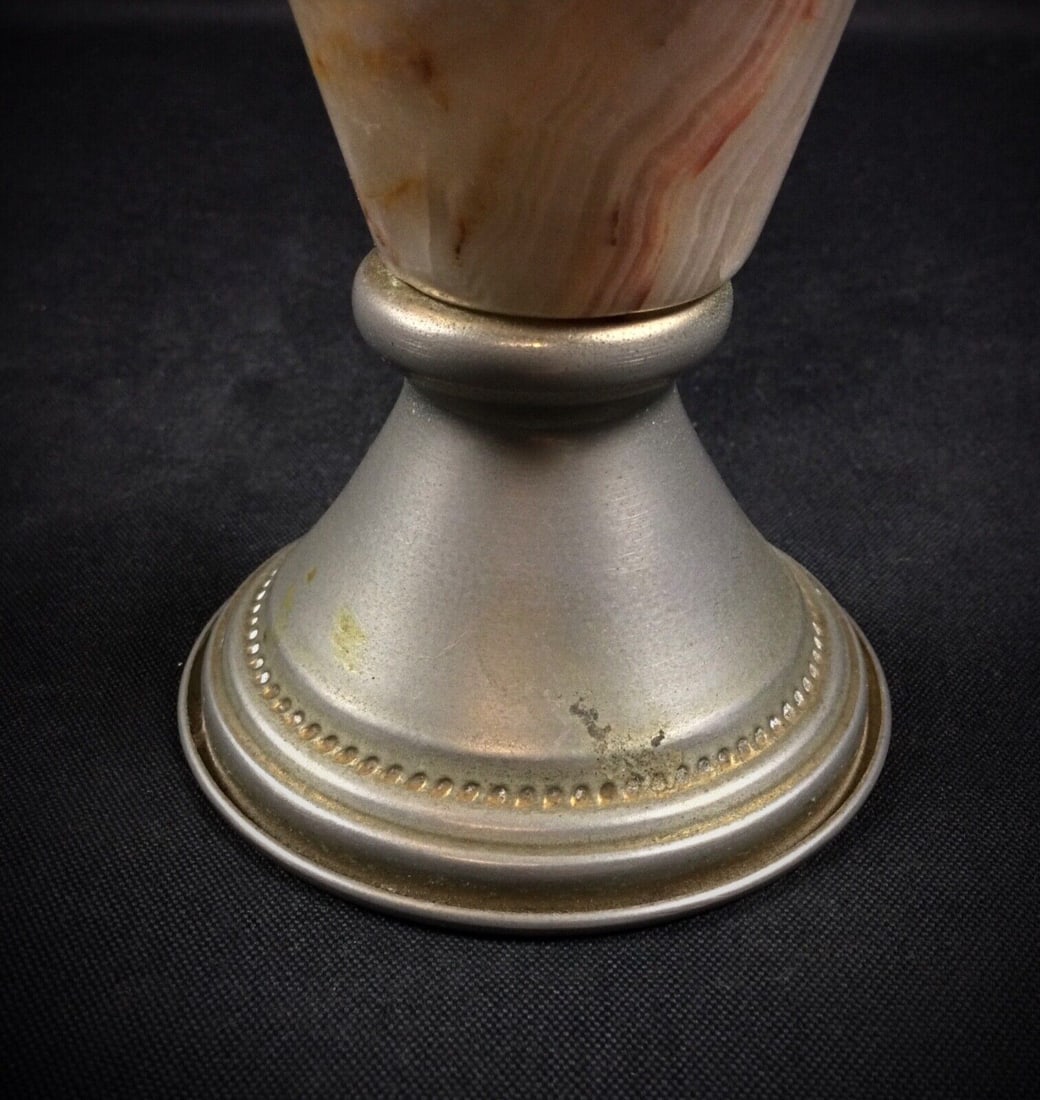 Small Marbled Onyx and Pewter Jug Vase – Elegant Decorative Piece - 7