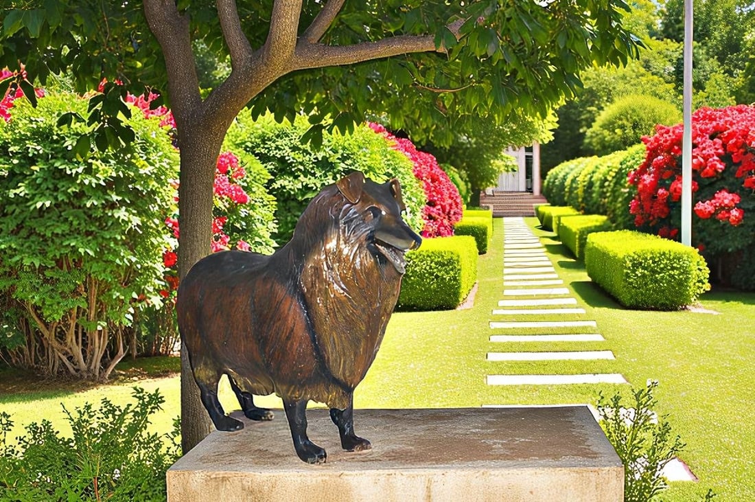 Collie Dog Bronze Statue - Size: 31"L x 9"W x 24"H. - 4