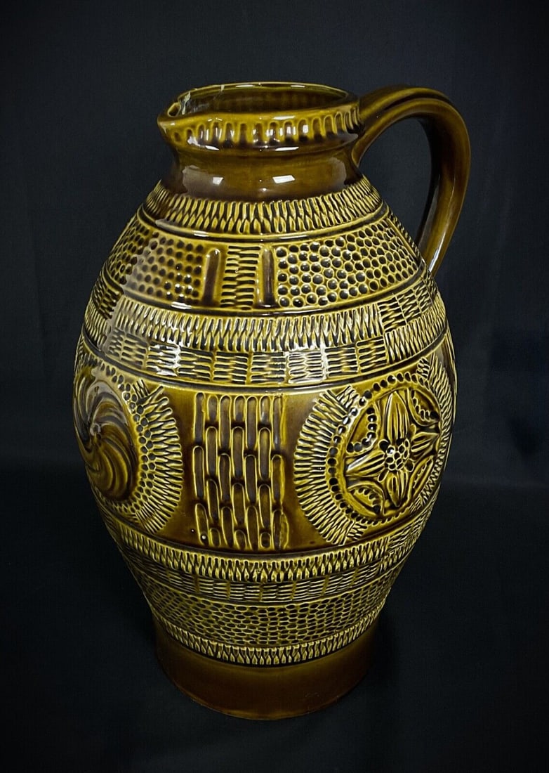 Large 1950s West Germany Crackle-Glazed Ceramic Vase/Pitcher - 2