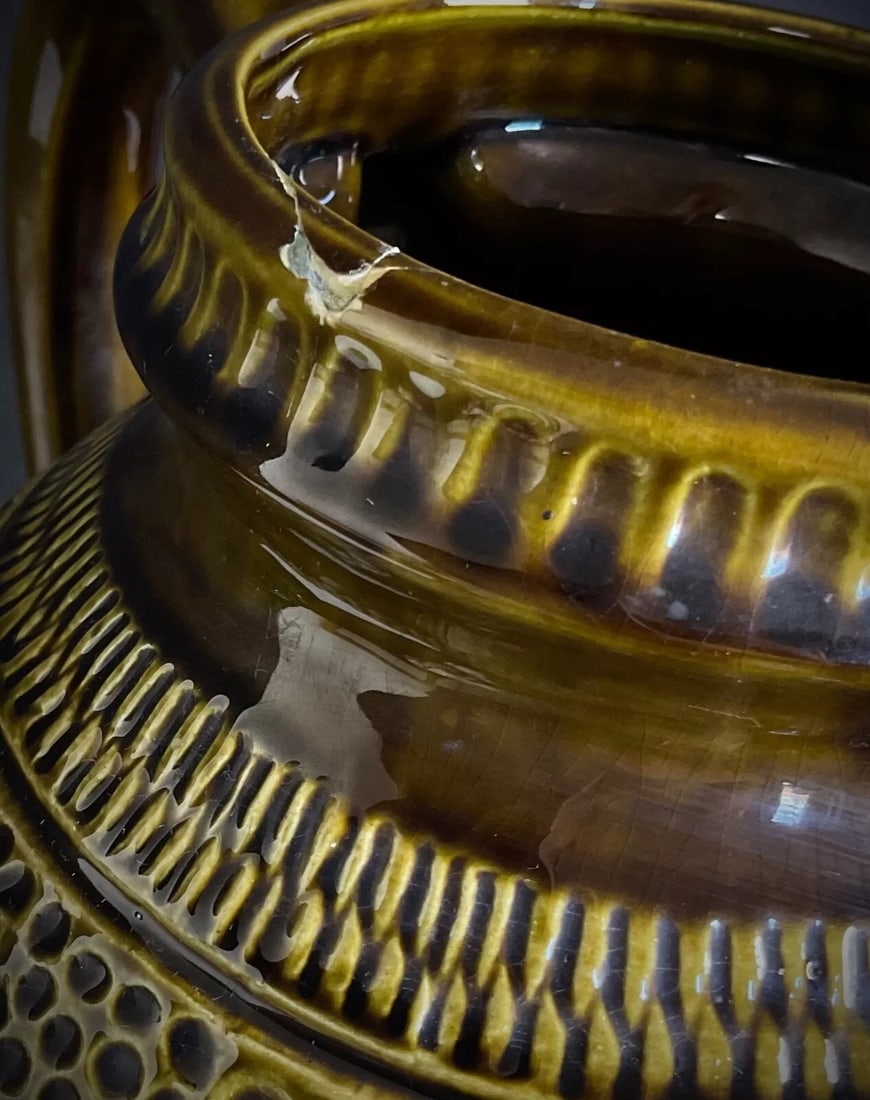 Large 1950s West Germany Crackle-Glazed Ceramic Vase/Pitcher - 4