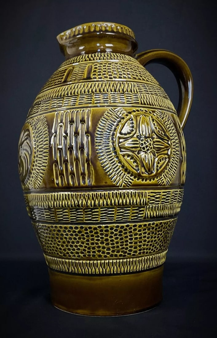 Large 1950s West Germany Crackle-Glazed Ceramic Vase/Pitcher - 6