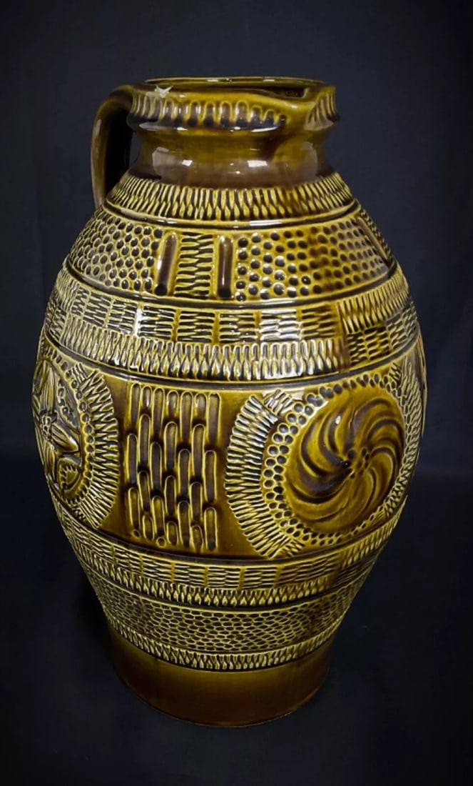 Large 1950s West Germany Crackle-Glazed Ceramic Vase/Pitcher - 8