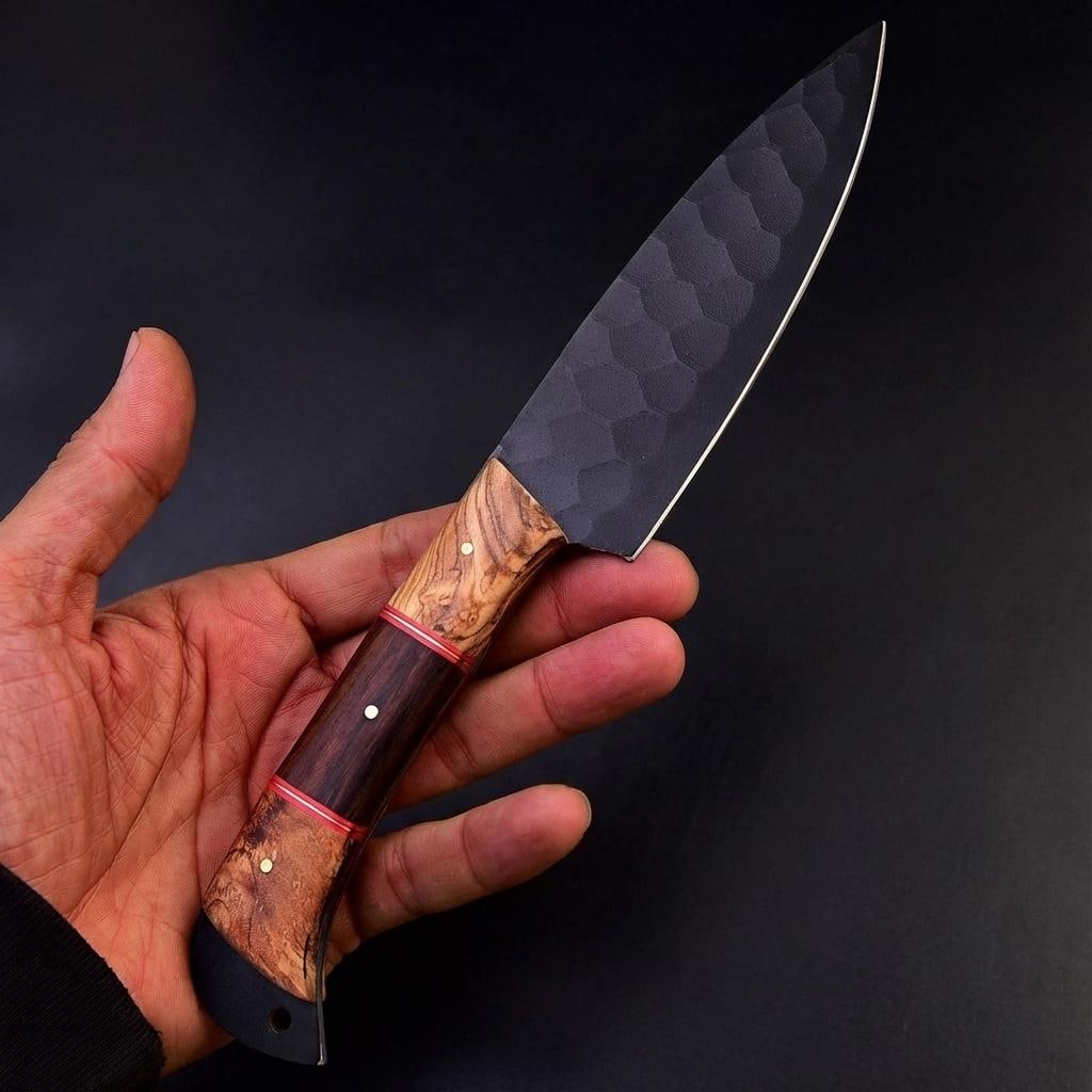 Handmade Hammered D2 Steel Chef Knife Set - 5 Piece Full Tang Kitchen Knives - 4