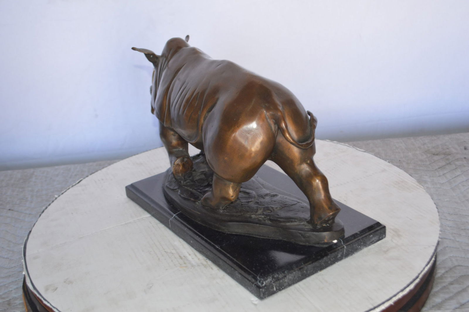 Rhino Bronze Statue Mounted on a Marble Base - Size: 21"L x 9"W x 10"H. - 10