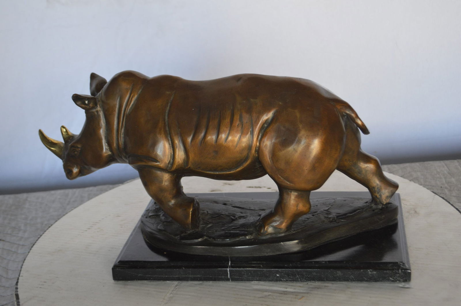Rhino Bronze Statue Mounted on a Marble Base - Size: 21"L x 9"W x 10"H. - 11