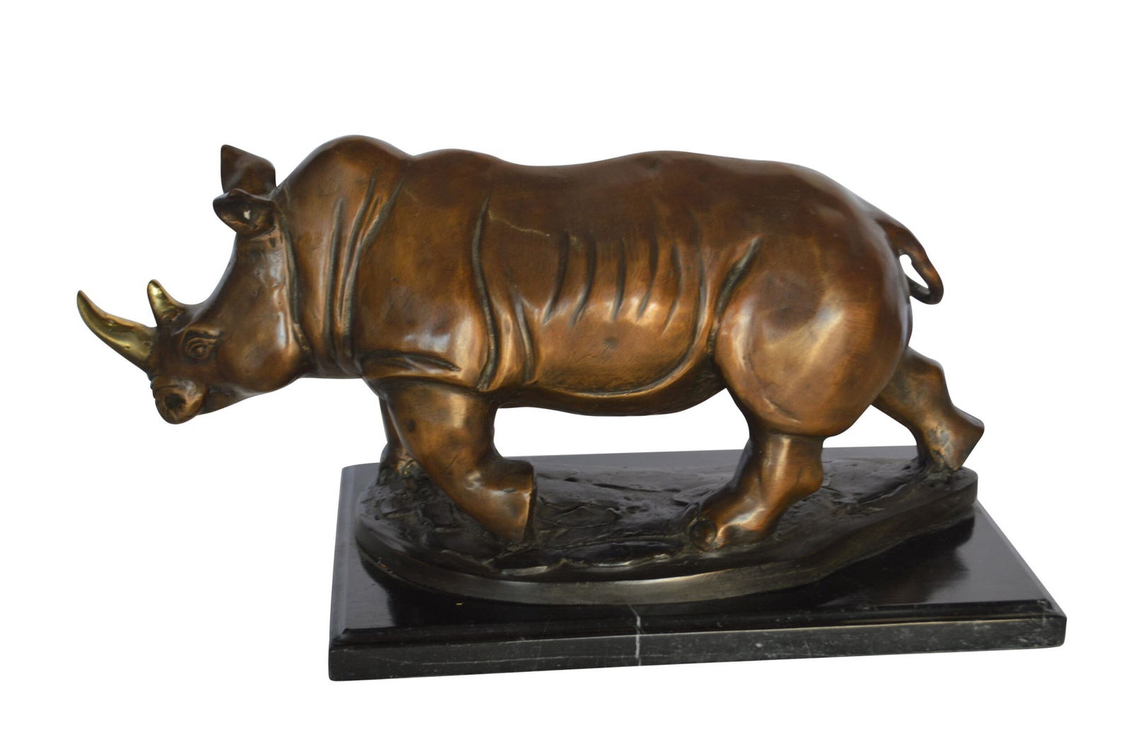 Rhino Bronze Statue Mounted on a Marble Base - Size: 21"L x 9"W x 10"H. - 2