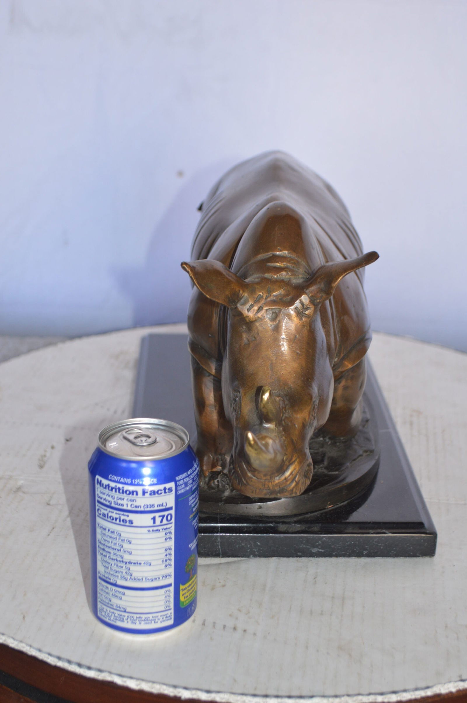 Rhino Bronze Statue Mounted on a Marble Base - Size: 21"L x 9"W x 10"H. - 3