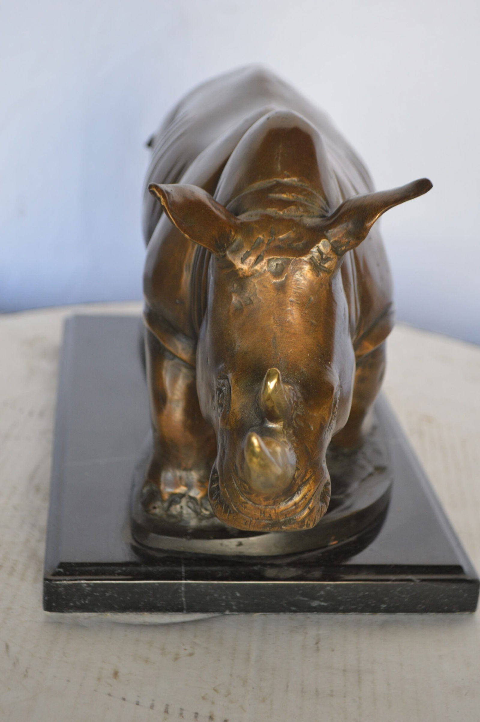 Rhino Bronze Statue Mounted on a Marble Base - Size: 21"L x 9"W x 10"H. - 6