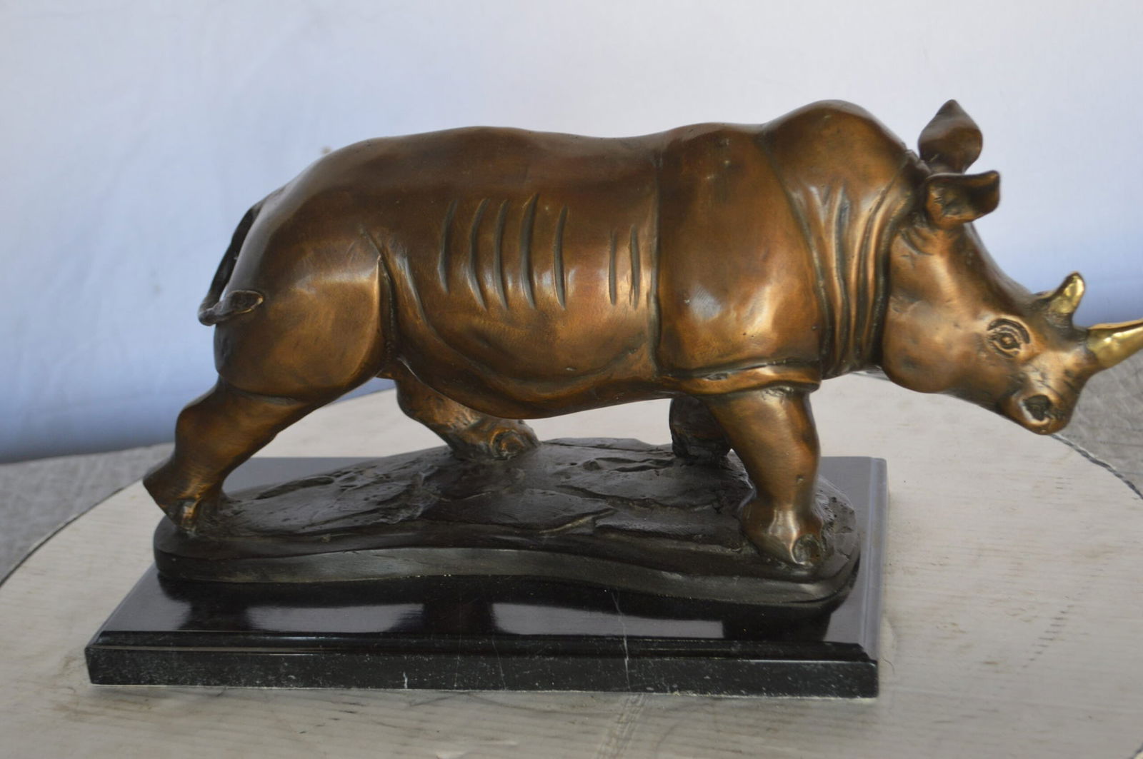 Rhino Bronze Statue Mounted on a Marble Base - Size: 21"L x 9"W x 10"H. - 7