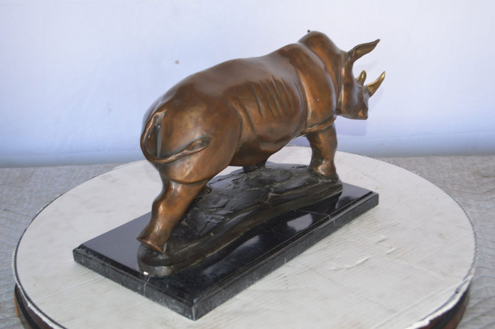 Rhino Bronze Statue Mounted on a Marble Base - Size: 21"L x 9"W x 10"H. - 8