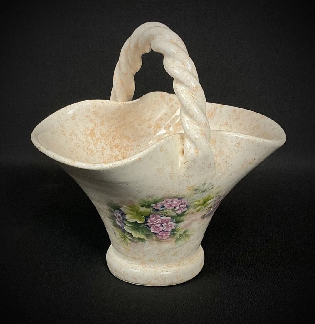 Charming 20th Century Small Floral Ceramic Basket Signed Vallauris - 8