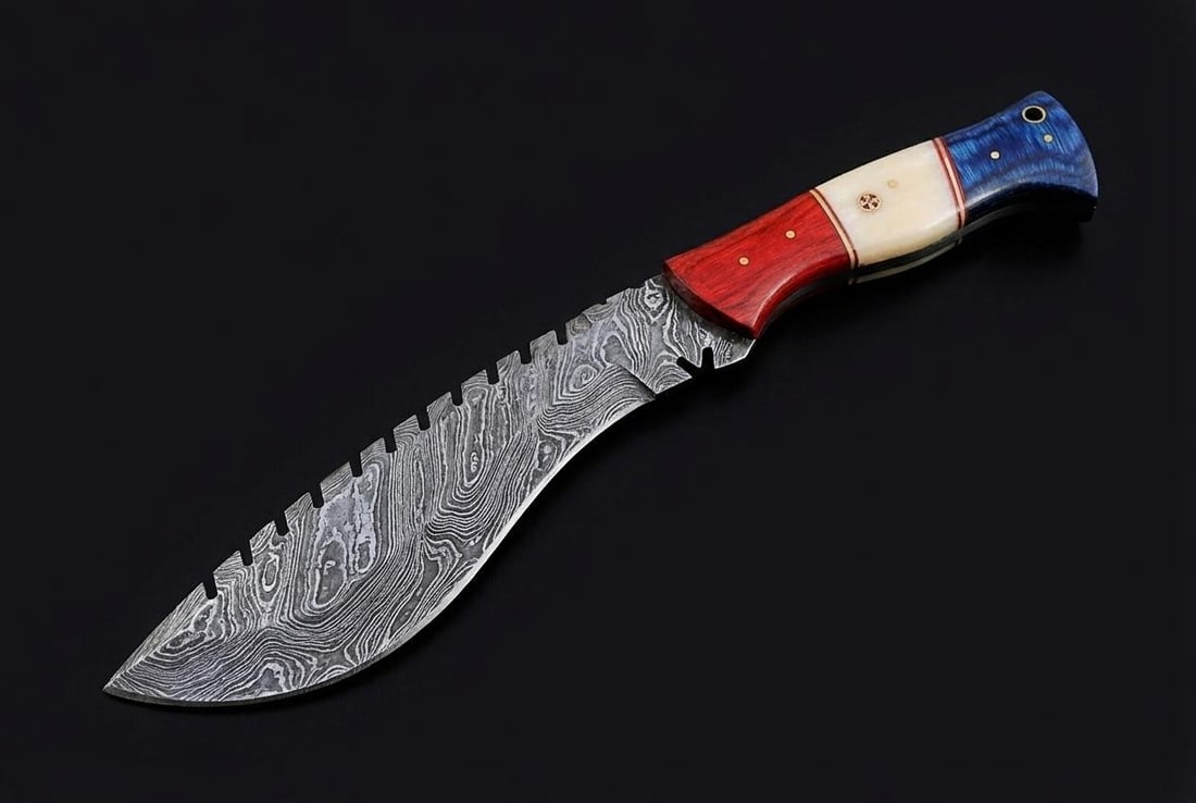 Hand Forged Damascus Steel Kukri Knife 12" Hunting Blade with Bone Handle - 2