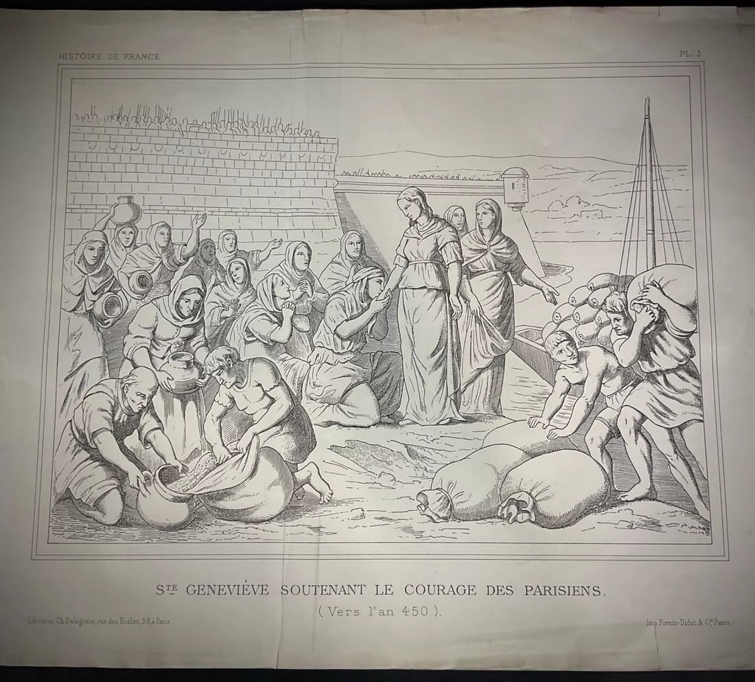 Late 19th-C. French Engraving, "St. Geneviève Inspiring Parisians" - 6