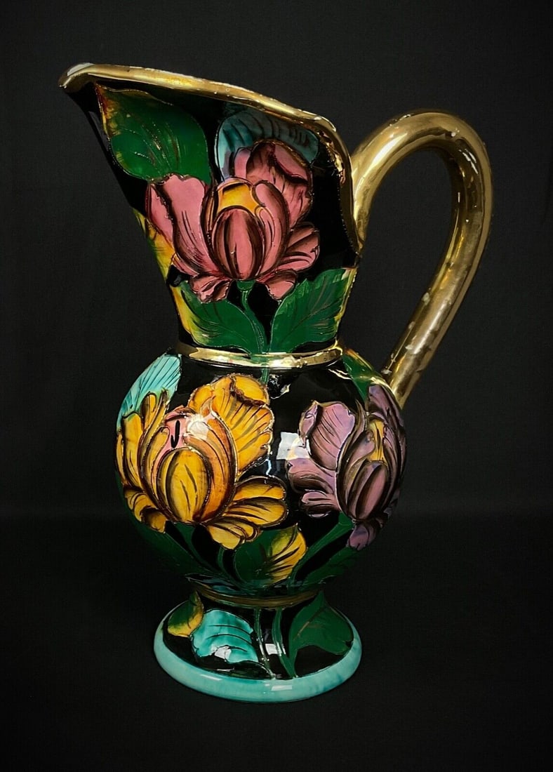 Rare 20th Century Large Hand-Painted Ceramic Carafe Signed Vallauris - 2