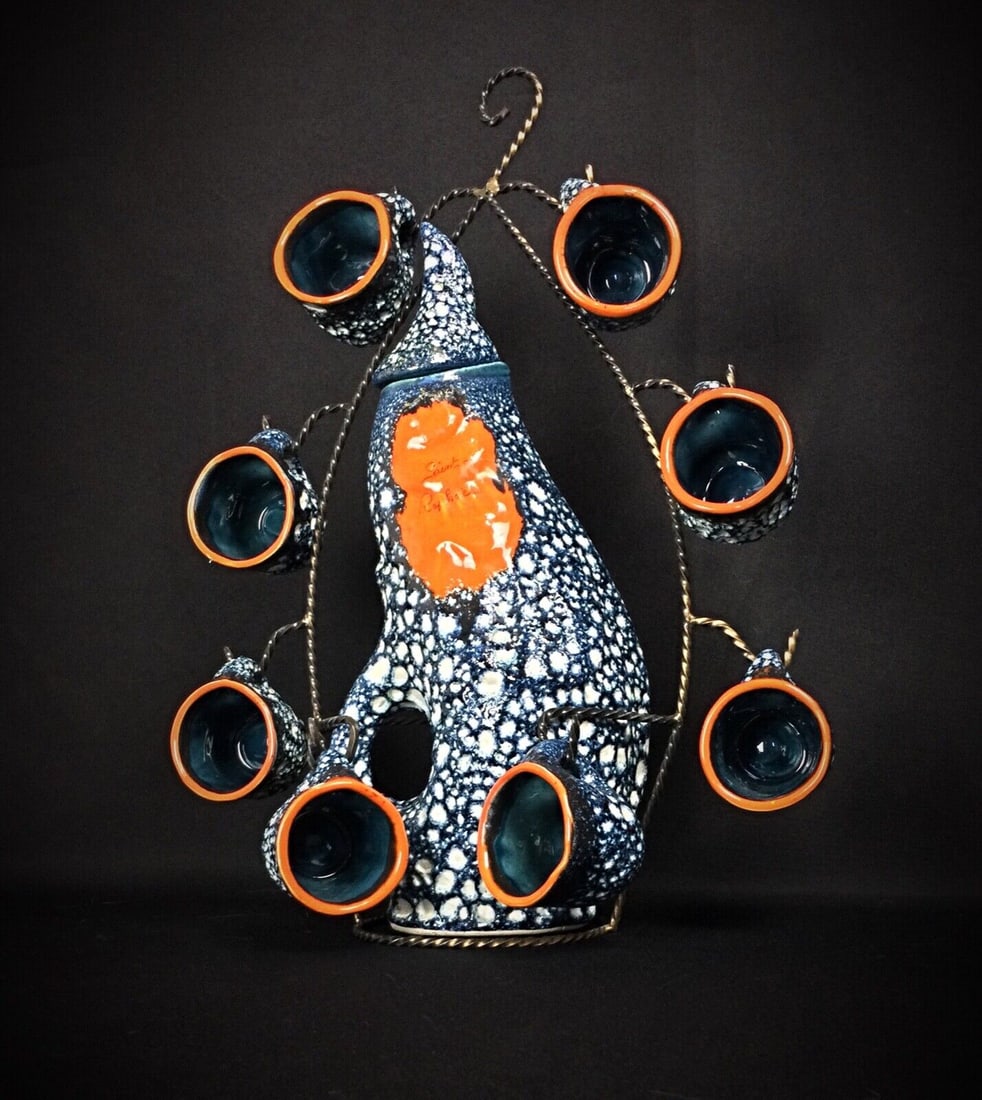 Vintage Ceramic Liquor Set Signed Vallauris "Écume de Mer" Saint Raphaël - 3