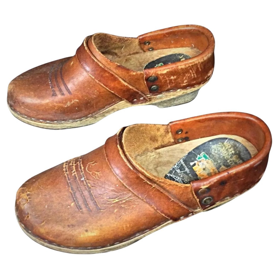 Vintage Pair of "Vrai Sabot Breton" Wooden Clogs with Anatomical Sole (1 of 10)