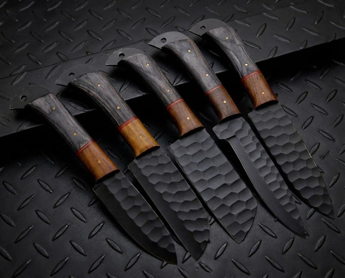 Hand Forged Carbon Steel Chef Knife Set, 5-Piece Kitchen Knives with Wood Handles - 2
