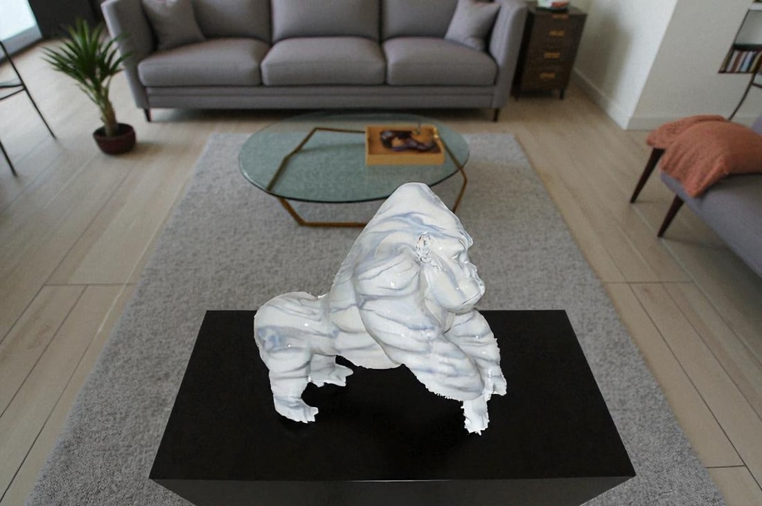 Modern King Kong Grey white Bronze Statue - Size: 15"L x 13"W x 17"H. - 2