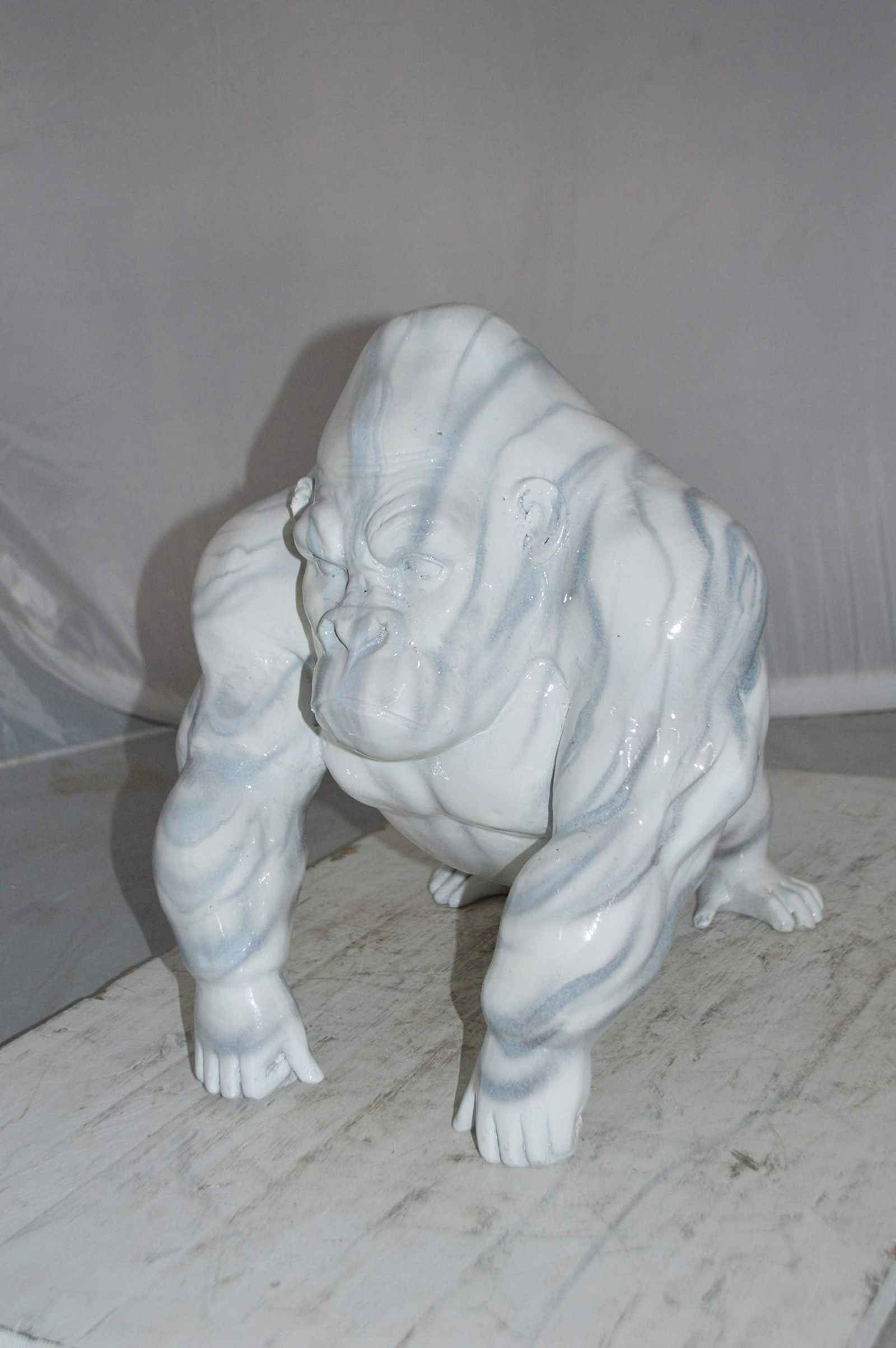 Modern King Kong Grey white Bronze Statue - Size: 15"L x 13"W x 17"H. - 4