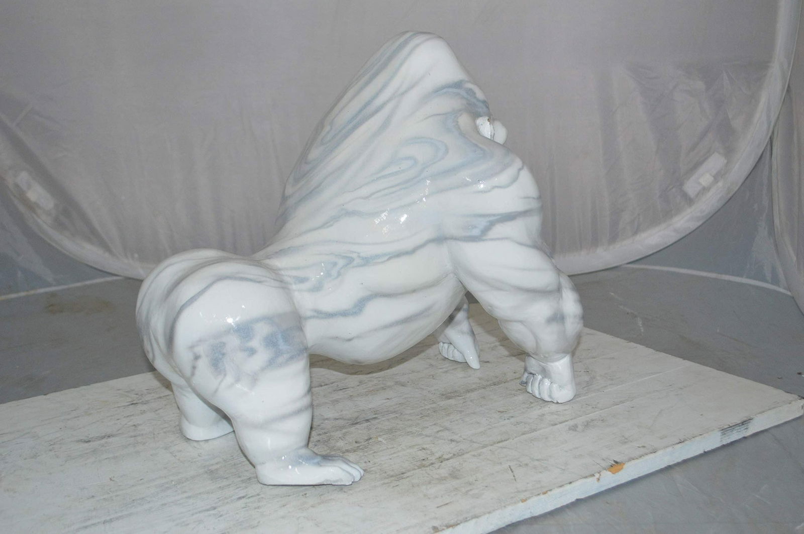 Modern King Kong Grey white Bronze Statue - Size: 15"L x 13"W x 17"H. - 7