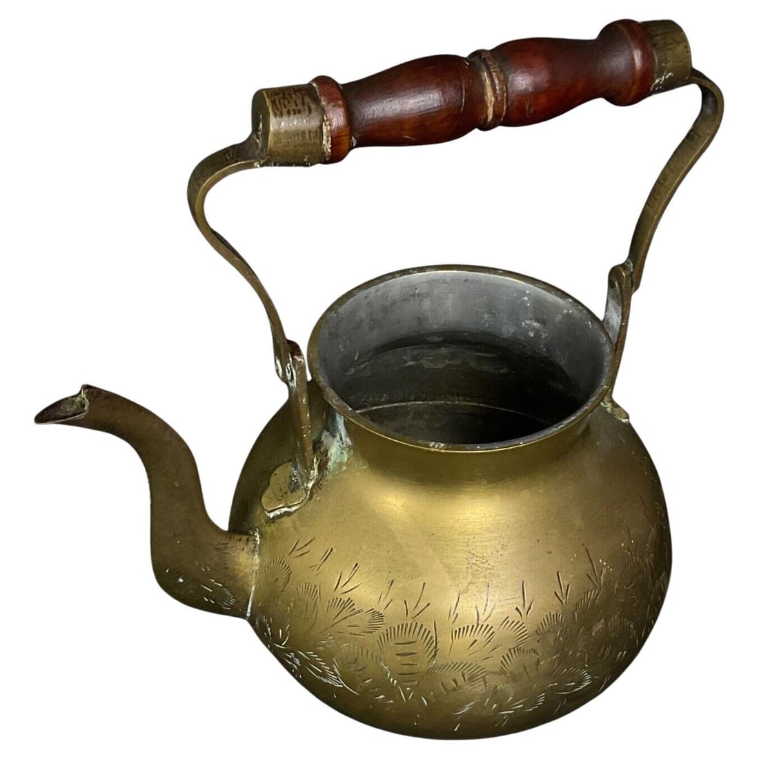 Vintage Brass Teapot with Etched Design, Indian, 20th Century (1 of 8)