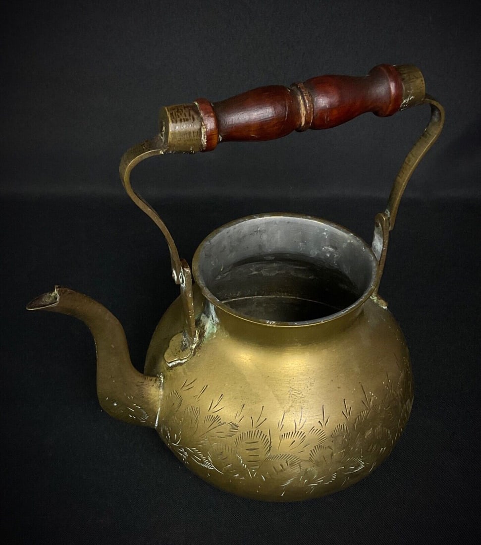 Vintage Brass Teapot with Etched Design, Indian, 20th Century - 2