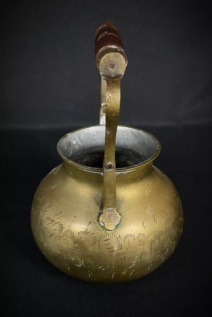 Vintage Brass Teapot with Etched Design, Indian, 20th Century - 4