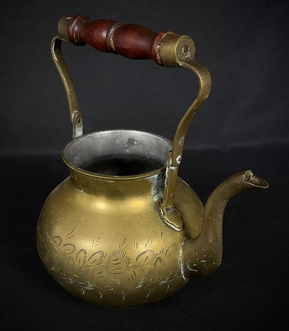 Vintage Brass Teapot with Etched Design, Indian, 20th Century - 6
