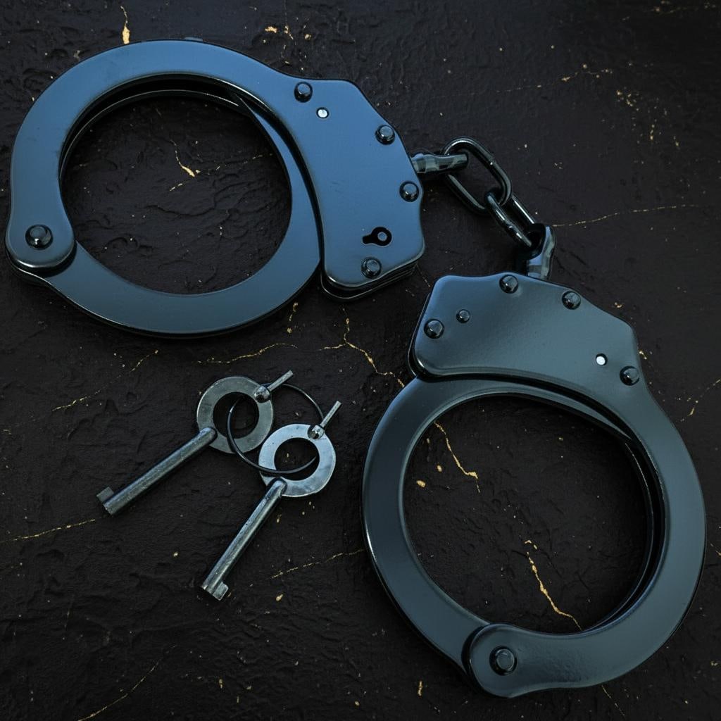 Professional Double Lock Police Handcuffs in Heavy Duty Black Steel with Keys: Title:Professional Double Lock Police Handcuffs in Heavy Duty Black Steel with Keys Description:This is a set of real professional grade hand cuffs, designed for long term use by police, military, and