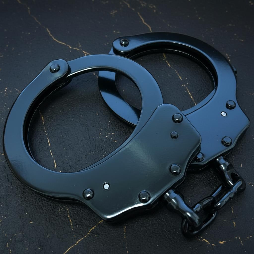 Professional Double Lock Police Handcuffs in Heavy Duty Black Steel with Keys - 2